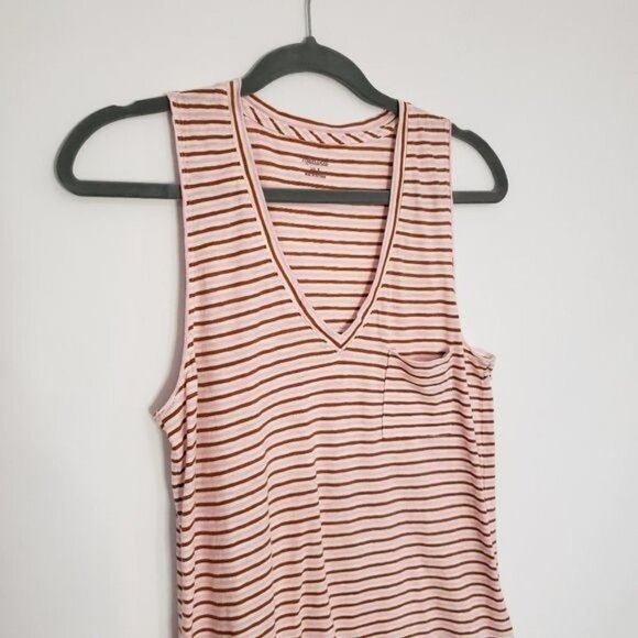 Madewell Whisper Cotton V-Neck Tank Pink and Brown Size small - Picture 3 of 7